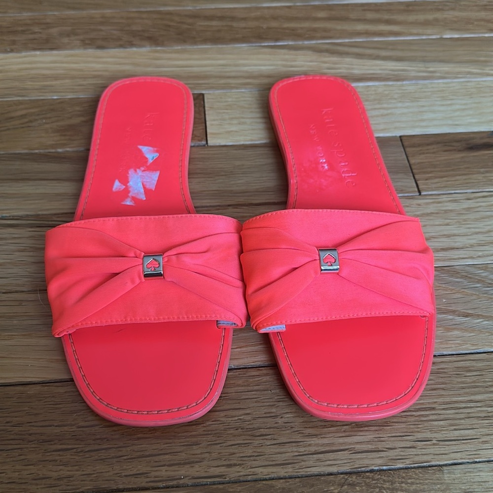 Kate Spade Neon Orange Bow Slide Sandal Size 9 - Picture 2 of 5